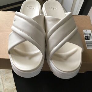 UGG Cream Platform Sandals with Overlapping Strap